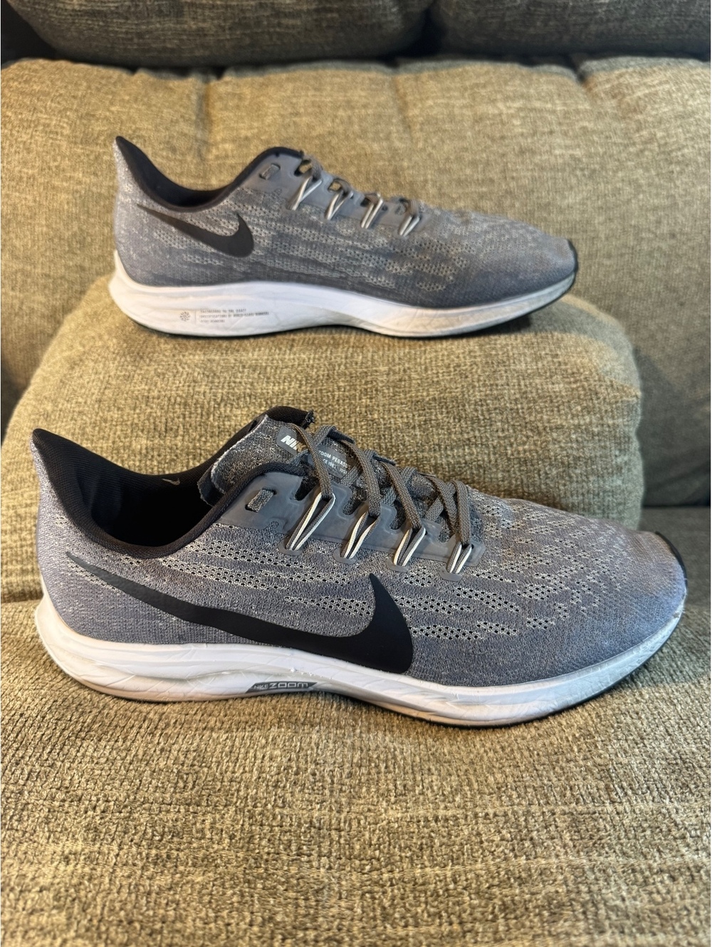Nike Air Zoom Pegasus 36 Gray Black Running Shoes Men's Size 12